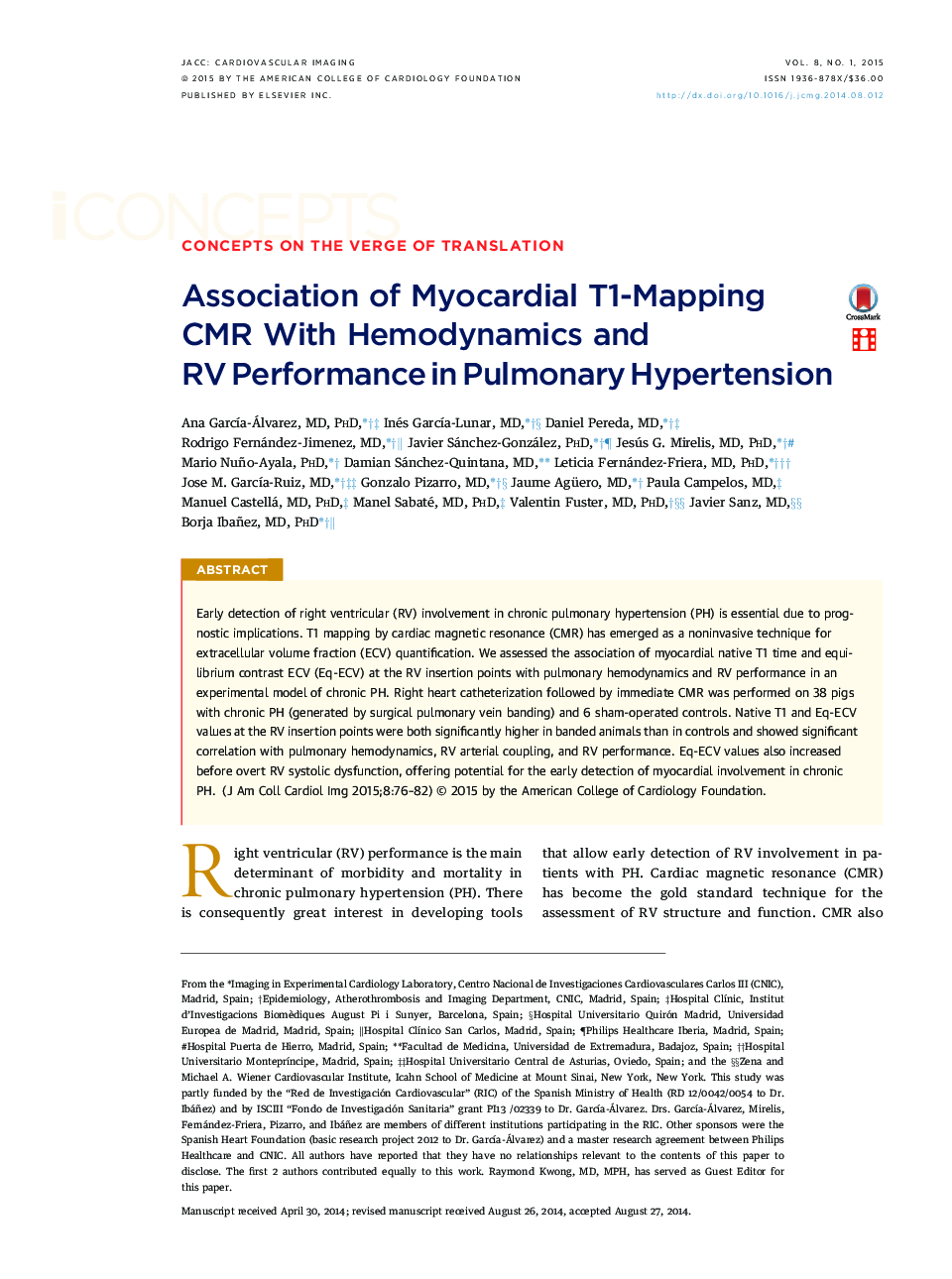 Association of Myocardial T1-Mapping CMR With Hemodynamics and RV Performance in Pulmonary Hypertension