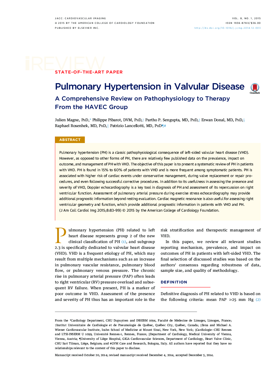 Pulmonary Hypertension in Valvular Disease: A Comprehensive Review on Pathophysiology to Therapy From the HAVEC Group