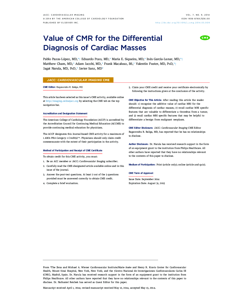 Value of CMR forÂ the Differential Diagnosis of CardiacÂ Masses