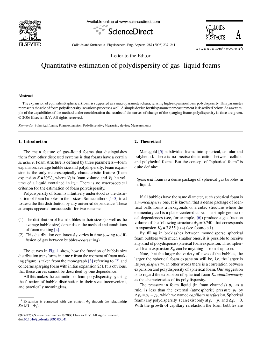 Quantitative estimation of polydispersity of gas–liquid foams