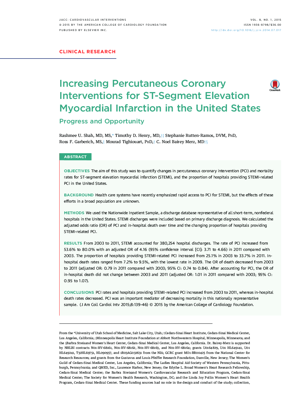 Increasing Percutaneous Coronary Interventions for ST-Segment Elevation Myocardial Infarction in the United States: Progress and Opportunity