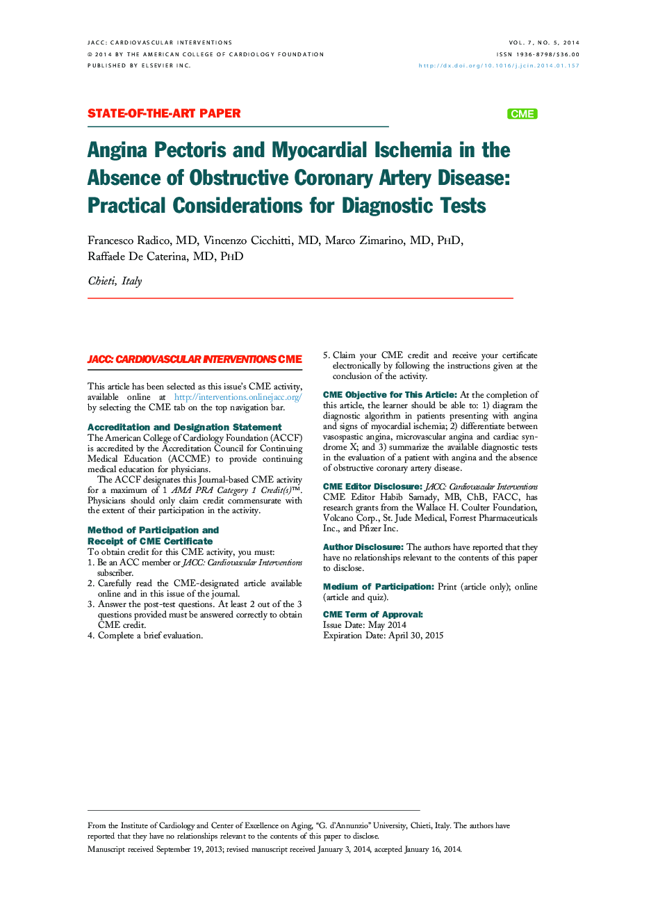 Angina Pectoris and Myocardial Ischemia in the Absence ofÂ Obstructive CoronaryÂ ArteryÂ Disease: Practical Considerations forÂ DiagnosticÂ Tests