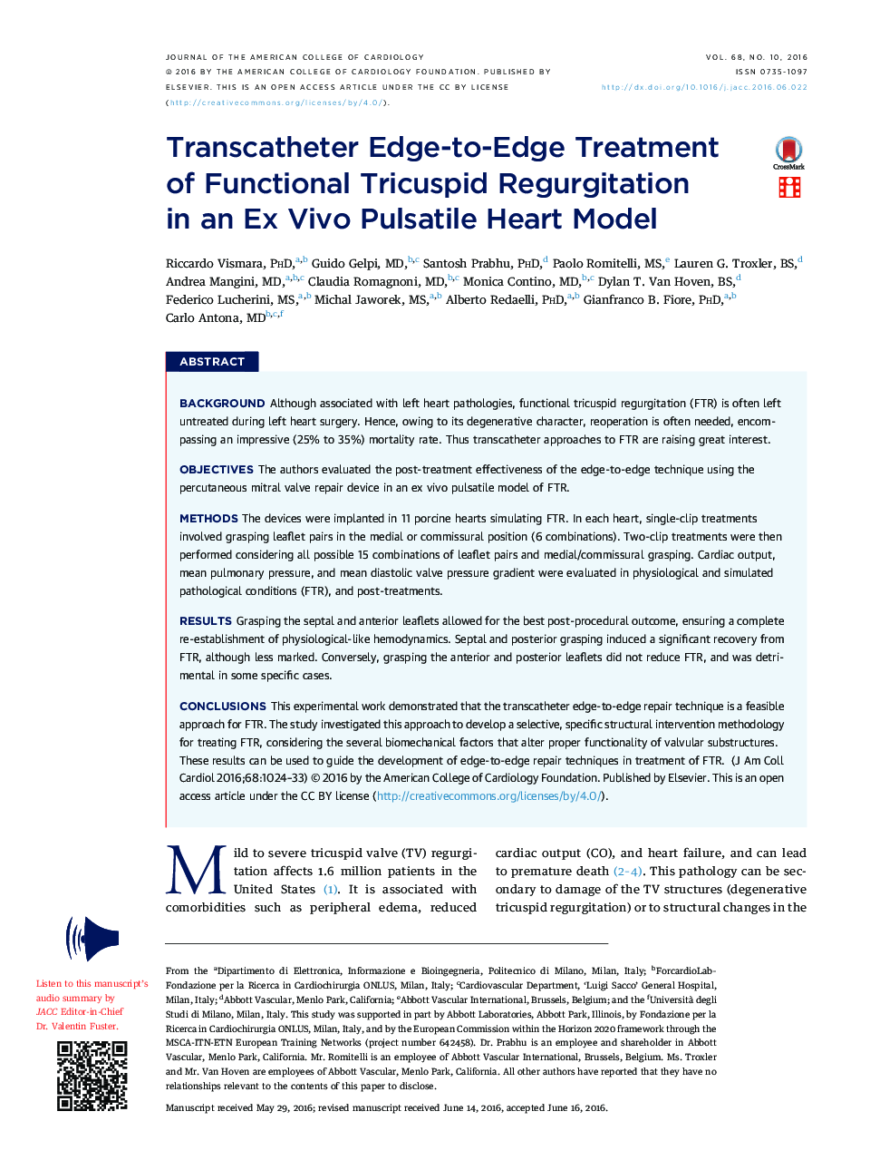 Transcatheter Edge-to-Edge Treatment ofÂ Functional Tricuspid Regurgitation inÂ anÂ ExÂ Vivo Pulsatile Heart Model