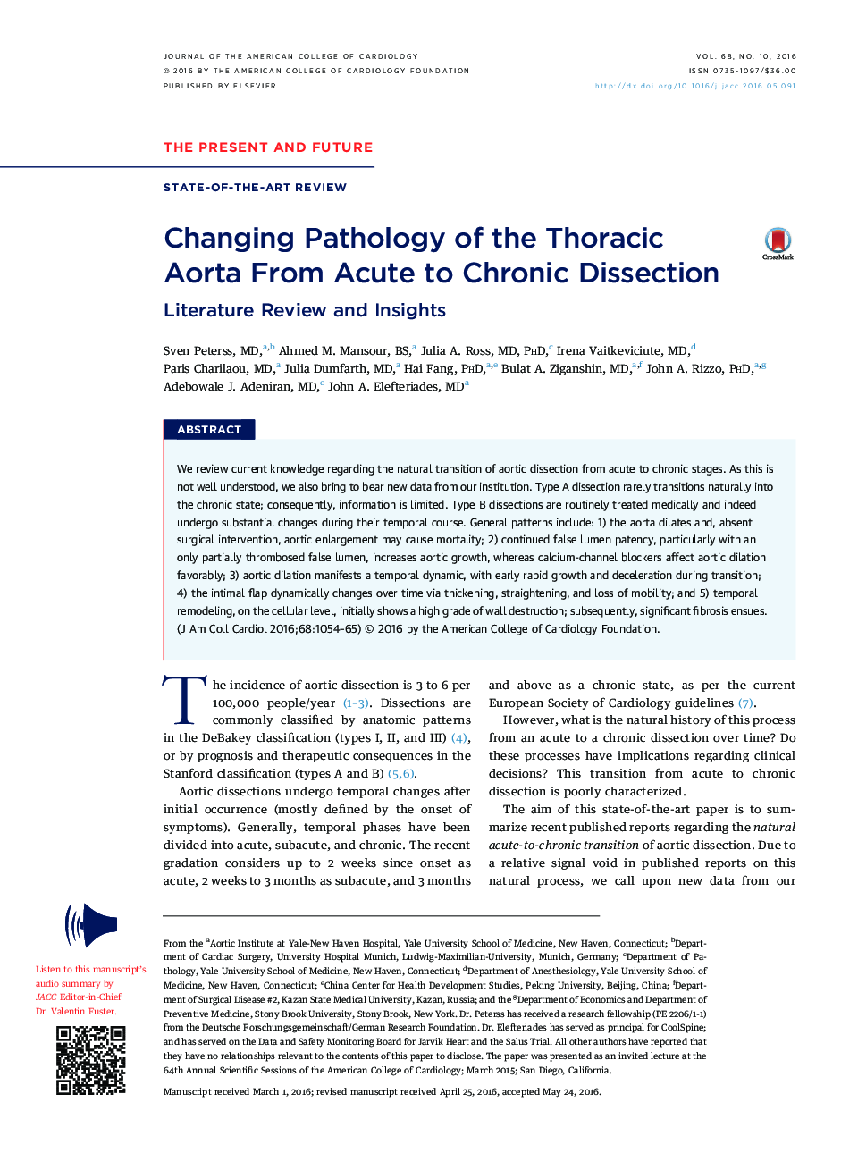 Changing Pathology of the Thoracic AortaÂ From Acute to Chronic Dissection: Literature Review and Insights