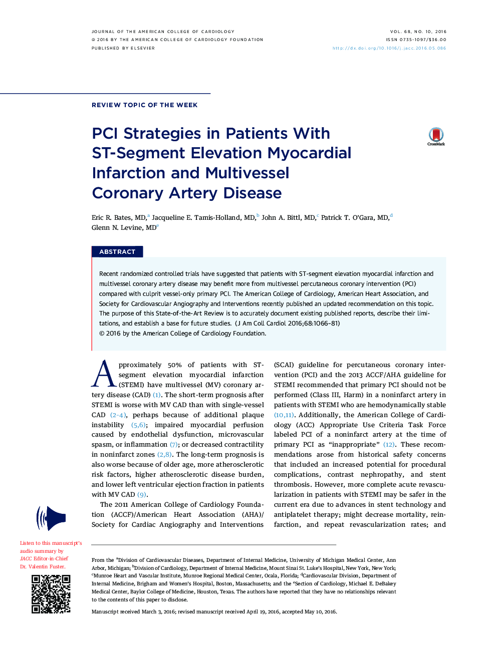 PCI Strategies in Patients With ST-Segment Elevation Myocardial Infarction and Multivessel CoronaryÂ ArteryÂ Disease