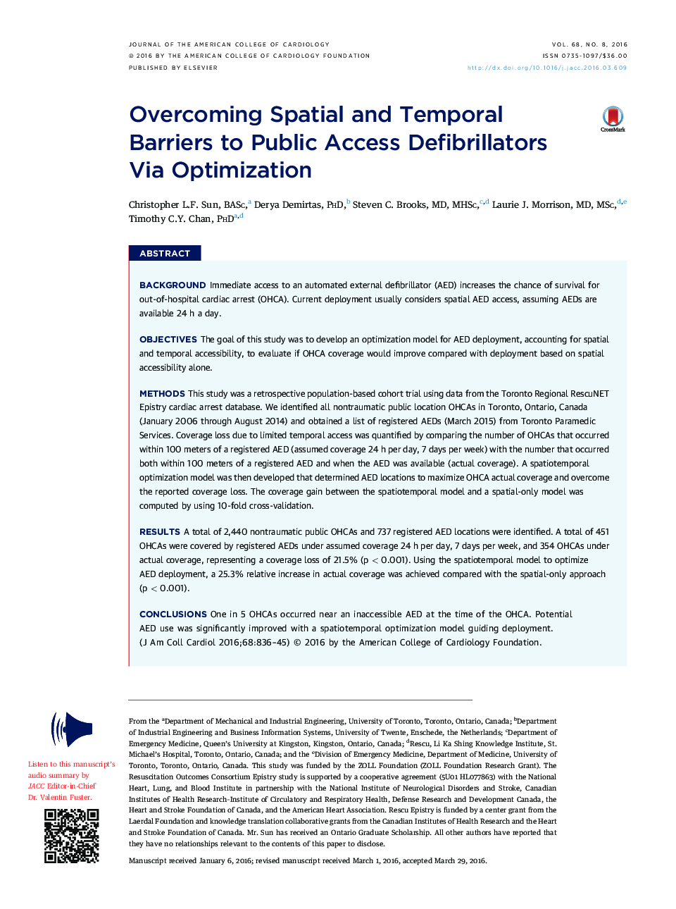 Overcoming Spatial and Temporal BarriersÂ to Public Access Defibrillators ViaÂ Optimization