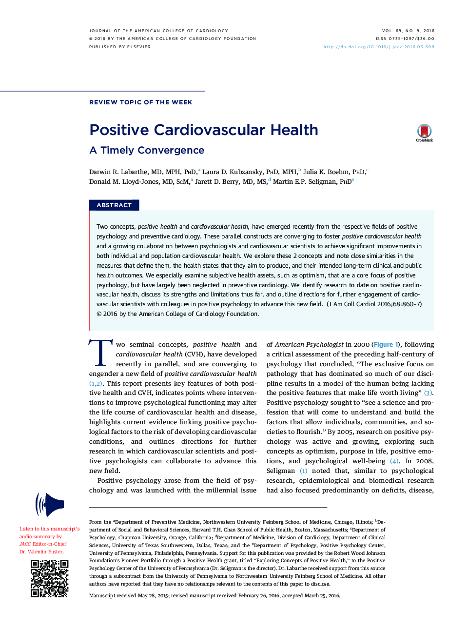 Positive Cardiovascular Health: A Timely Convergence