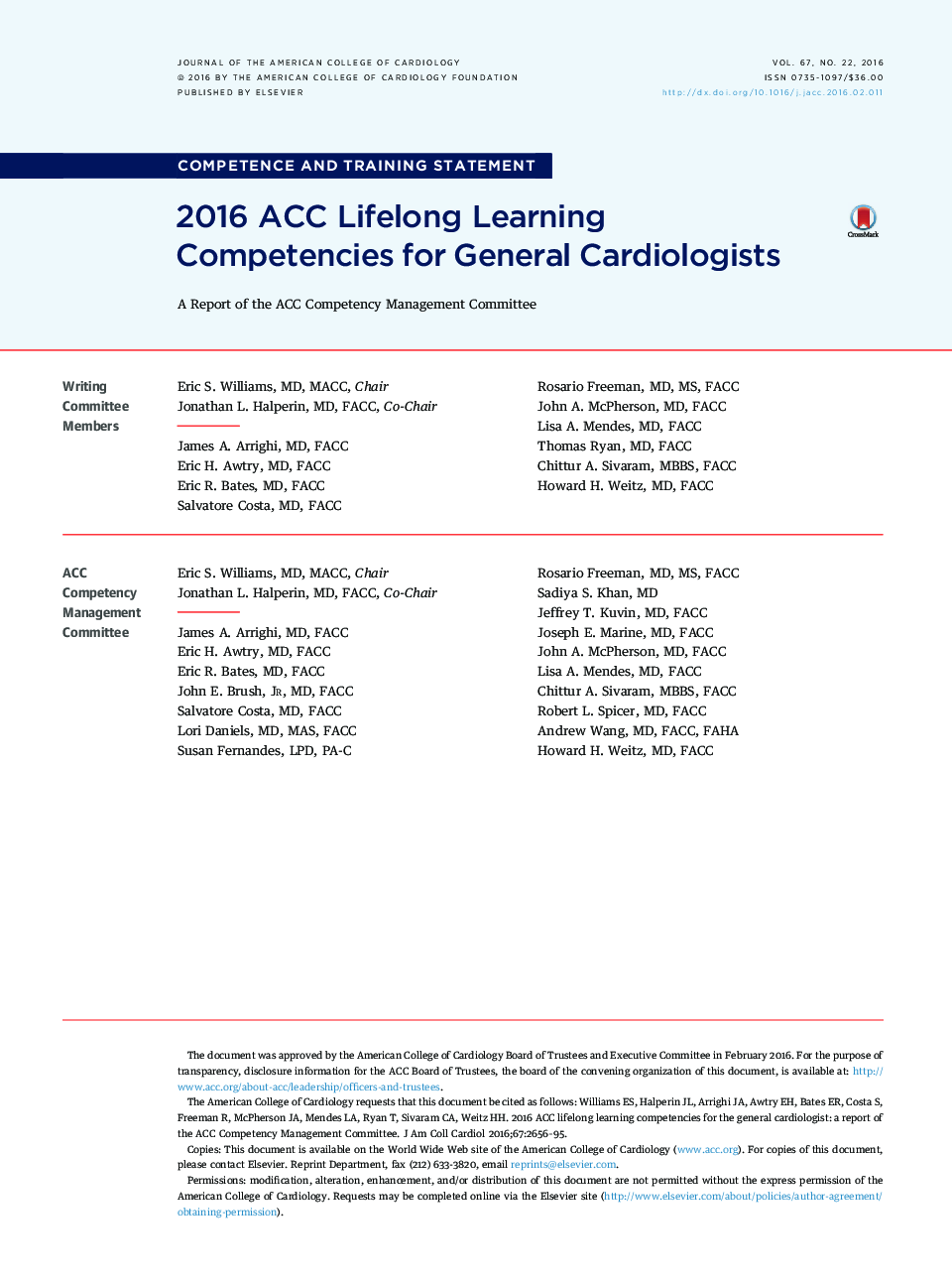 2016 ACC Lifelong Learning Competencies for General Cardiologists