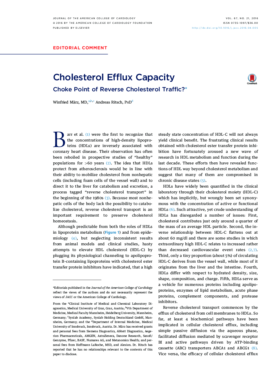 عکس صفحه اول مقاله: Cholesterol Efflux Capacity Cholesterol Efflux Capacity