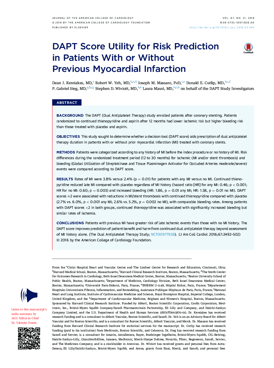 DAPT Score Utility for Risk Prediction inÂ Patients With or Without PreviousÂ Myocardial Infarction