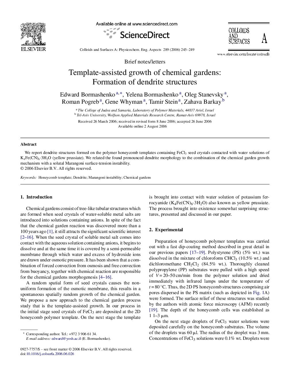 Template-assisted growth of chemical gardens: Formation of dendrite structures