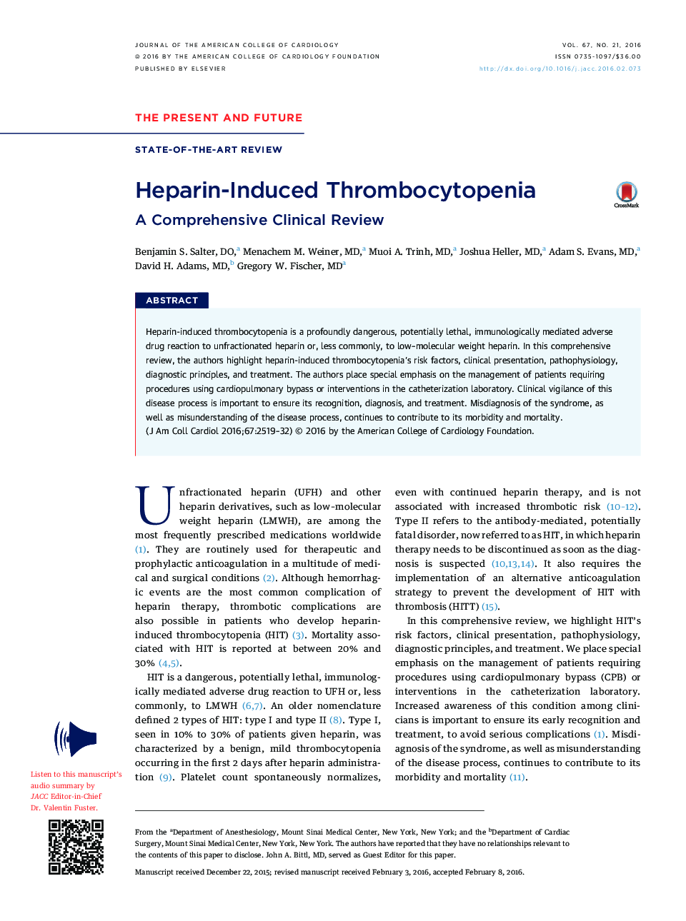 Heparin-Induced Thrombocytopenia: A Comprehensive Clinical Review