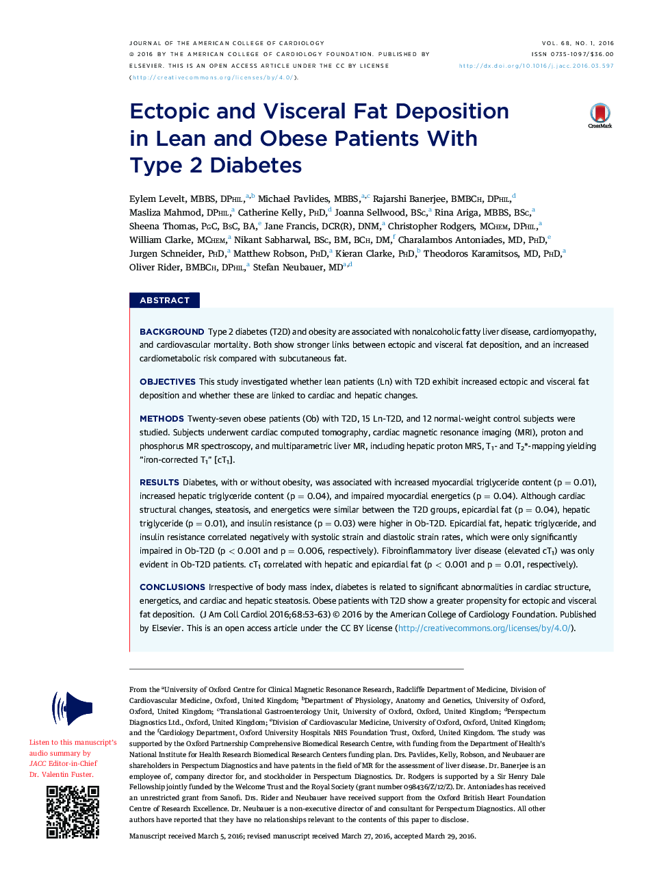 Ectopic and Visceral Fat Deposition inÂ Lean and Obese Patients With TypeÂ 2Â Diabetes