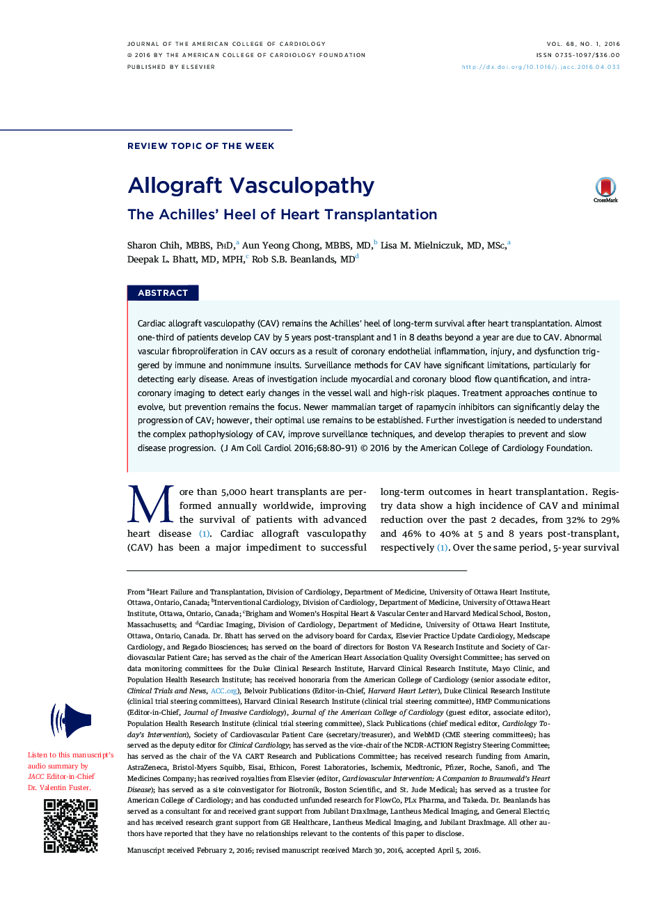 Allograft Vasculopathy: The Achilles' Heel of Heart Transplantation