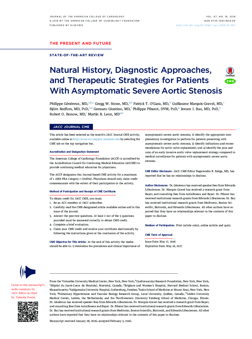 Natural History, Diagnostic Approaches, and Therapeutic Strategies for Patients With Asymptomatic Severe Aortic Stenosis
