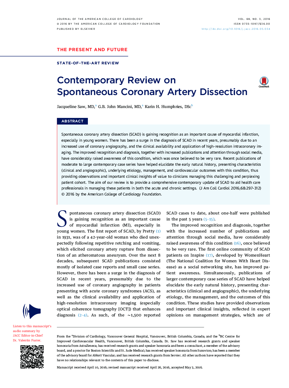 Contemporary Review on Spontaneous Coronary Artery Dissection