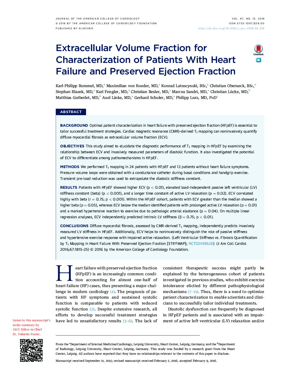 Extracellular Volume Fraction for Characterization of Patients With Heart Failure and Preserved Ejection Fraction