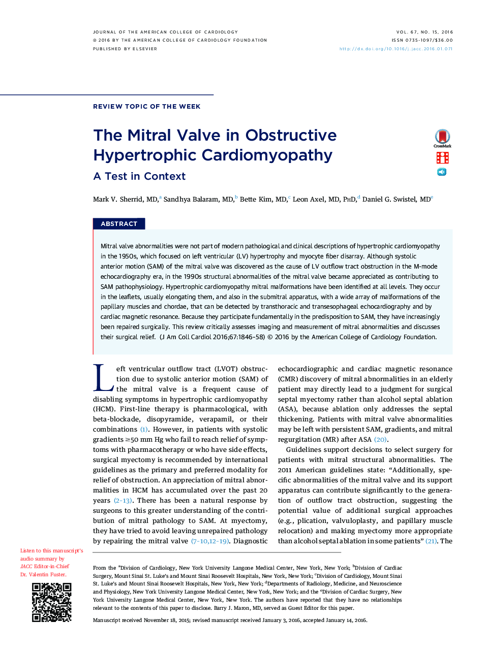 The Mitral Valve in Obstructive Hypertrophic Cardiomyopathy: A Test in Context