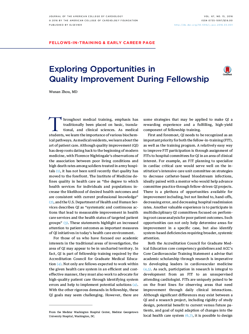 Exploring Opportunities in Quality Improvement During Fellowship