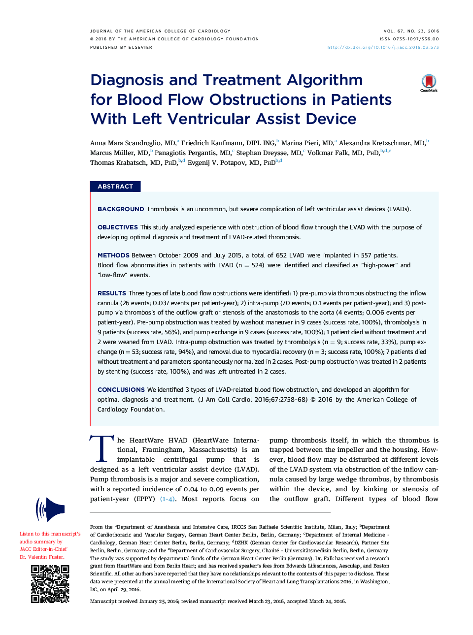 Diagnosis and Treatment Algorithm forÂ Blood Flow Obstructions in Patients WithÂ Left Ventricular Assist Device