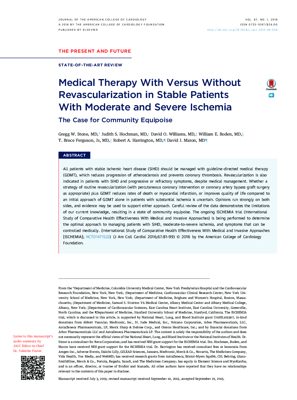 Medical Therapy With Versus Without Revascularization in Stable Patients WithÂ Moderate and Severe Ischemia: The Case for Community Equipoise