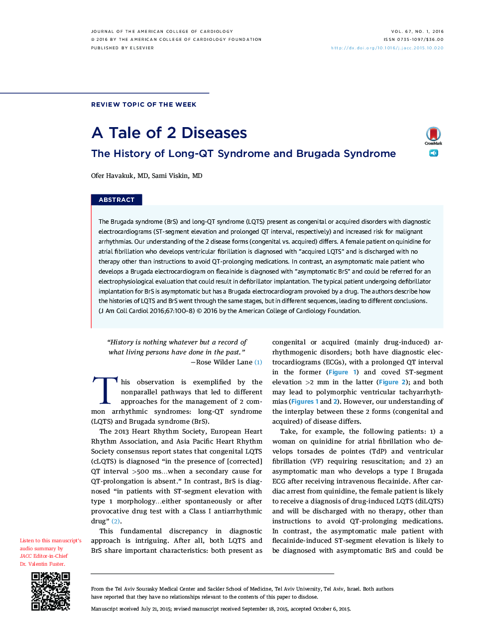 A Tale of 2 Diseases: The History of Long-QT Syndrome and Brugada Syndrome