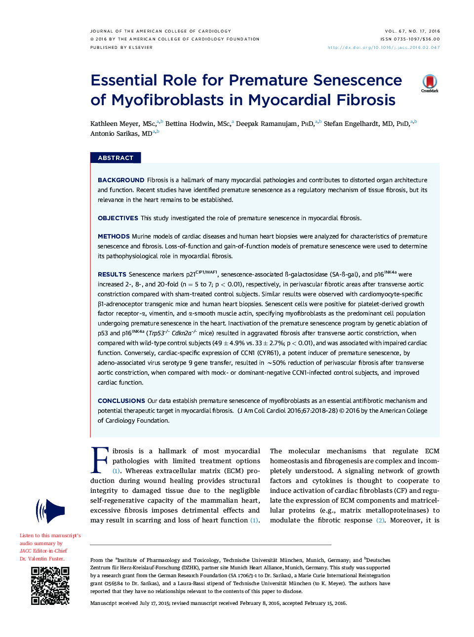 Essential Role for Premature Senescence of Myofibroblasts in Myocardial Fibrosis