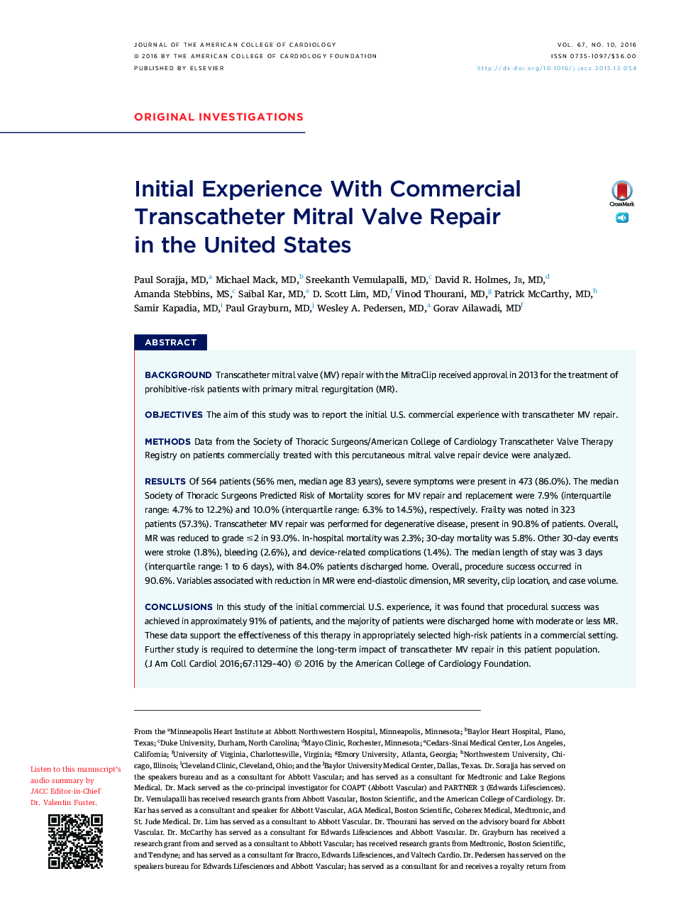 Initial Experience With Commercial Transcatheter Mitral Valve Repair inÂ theÂ United States