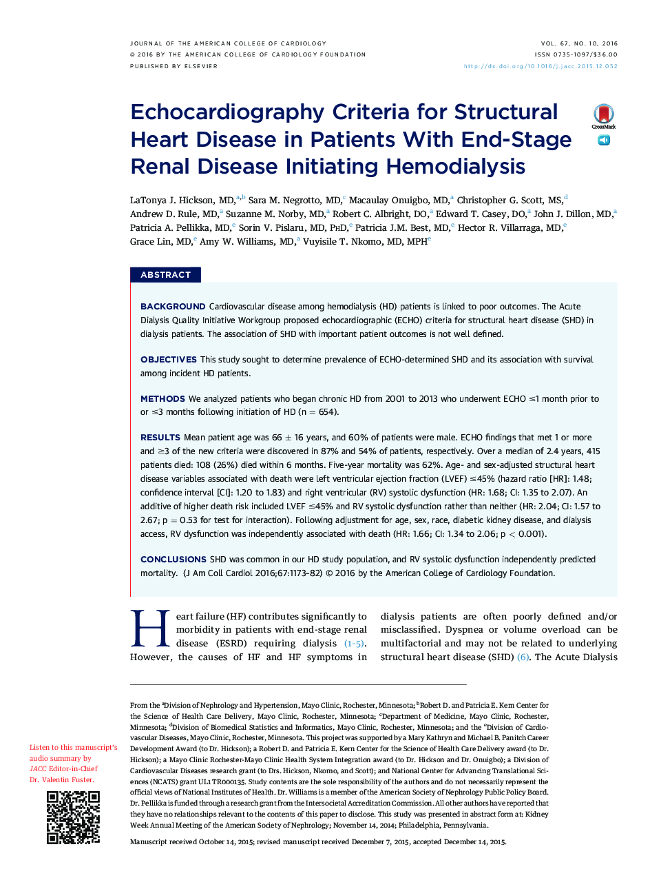 Echocardiography Criteria for Structural Heart Disease in Patients With End-Stage Renal Disease Initiating Hemodialysis