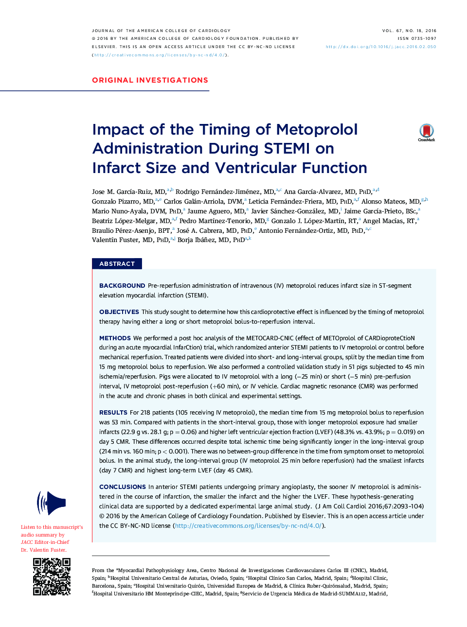 Impact of the Timing of Metoprolol Administration During STEMI on InfarctÂ Size and Ventricular Function