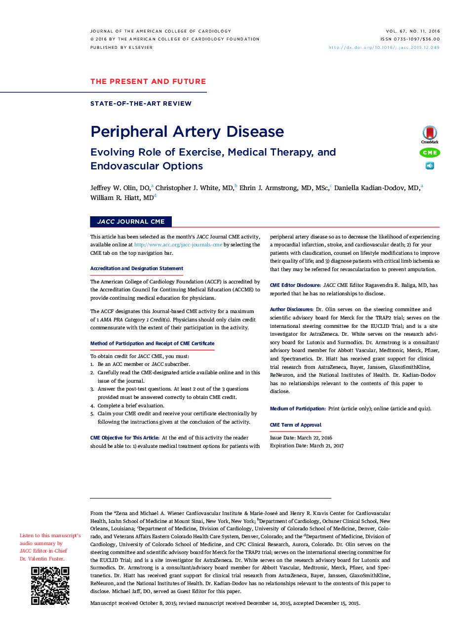 Peripheral Artery Disease: Evolving Role of Exercise, Medical Therapy, and EndovascularÂ Options