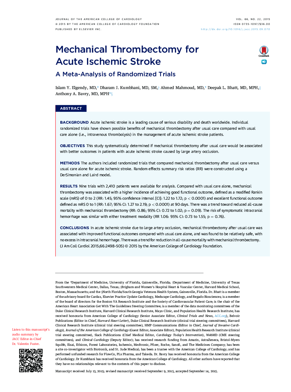 Mechanical Thrombectomy for AcuteÂ Ischemic Stroke: A Meta-Analysis of Randomized Trials