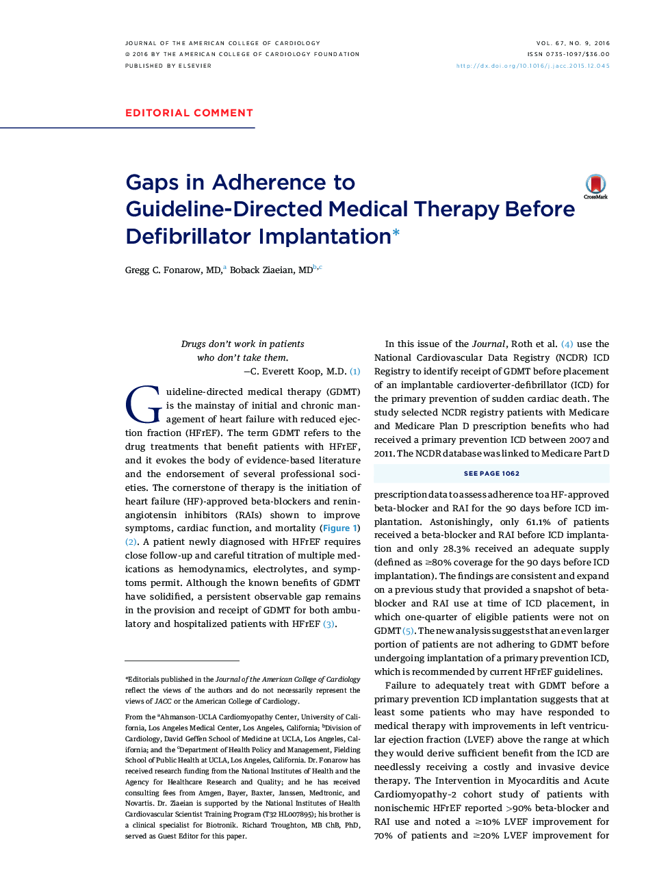 Gaps in Adherence to Guideline-DirectedÂ Medical Therapy Before Defibrillator Implantationâ