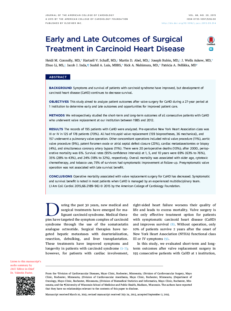 نتایج اولیه و اواخر درمان جراحی در بیماری قلبی کارسینوئید 