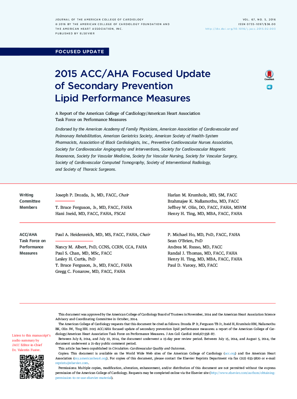 2015 ACC/AHA Focused Update ofÂ Secondary Prevention LipidÂ Performance Measures