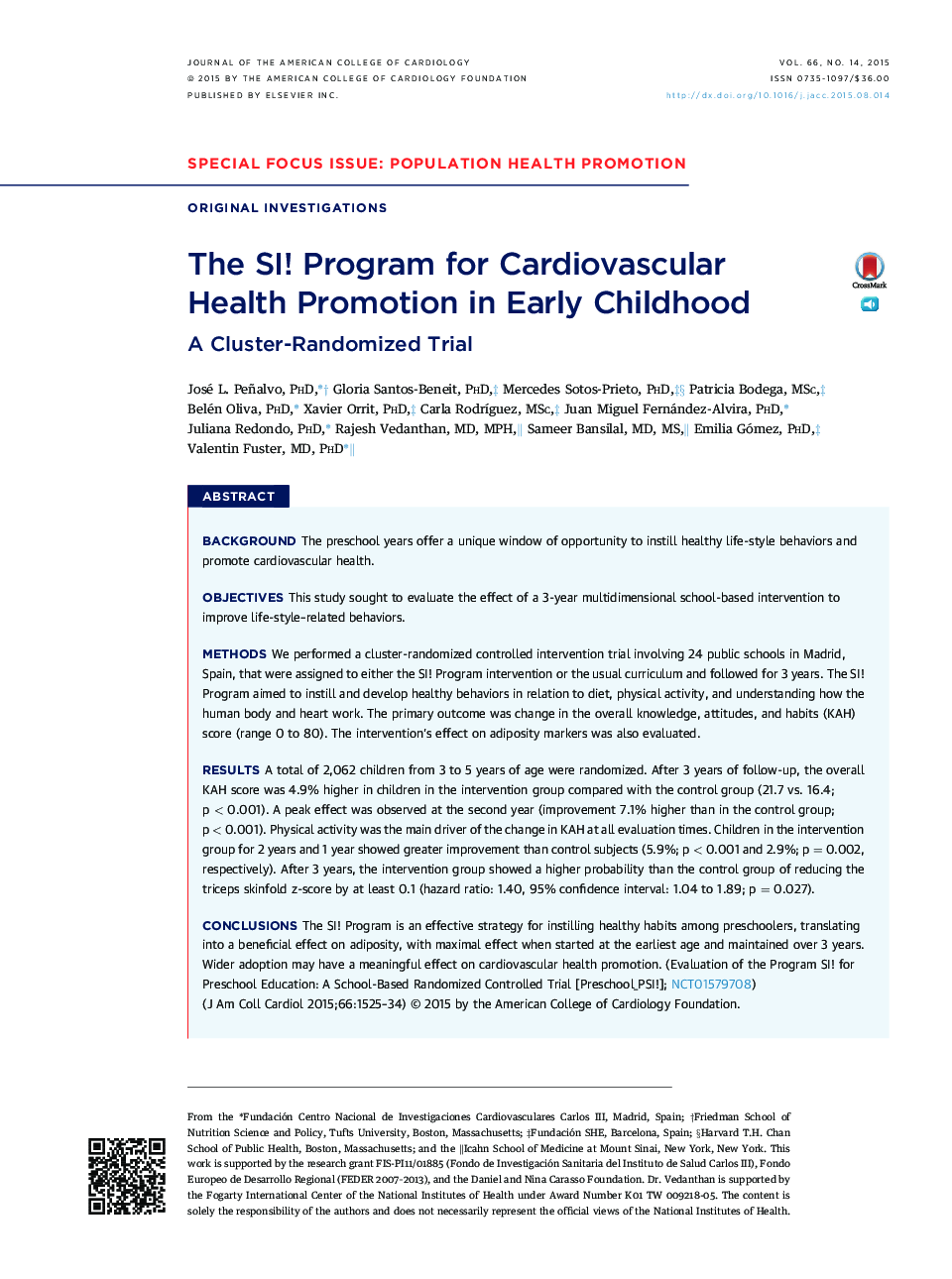 The SI! Program for Cardiovascular HealthÂ Promotion in Early Childhood: A Cluster-Randomized Trial