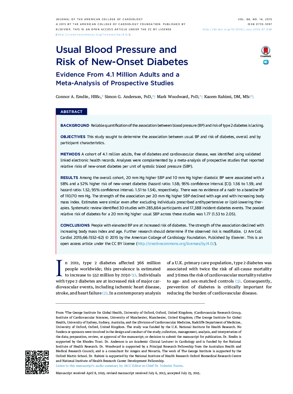 Usual Blood Pressure and Risk of New-Onset Diabetes: Evidence From 4.1 Million Adults and a Meta-Analysis of Prospective Studies