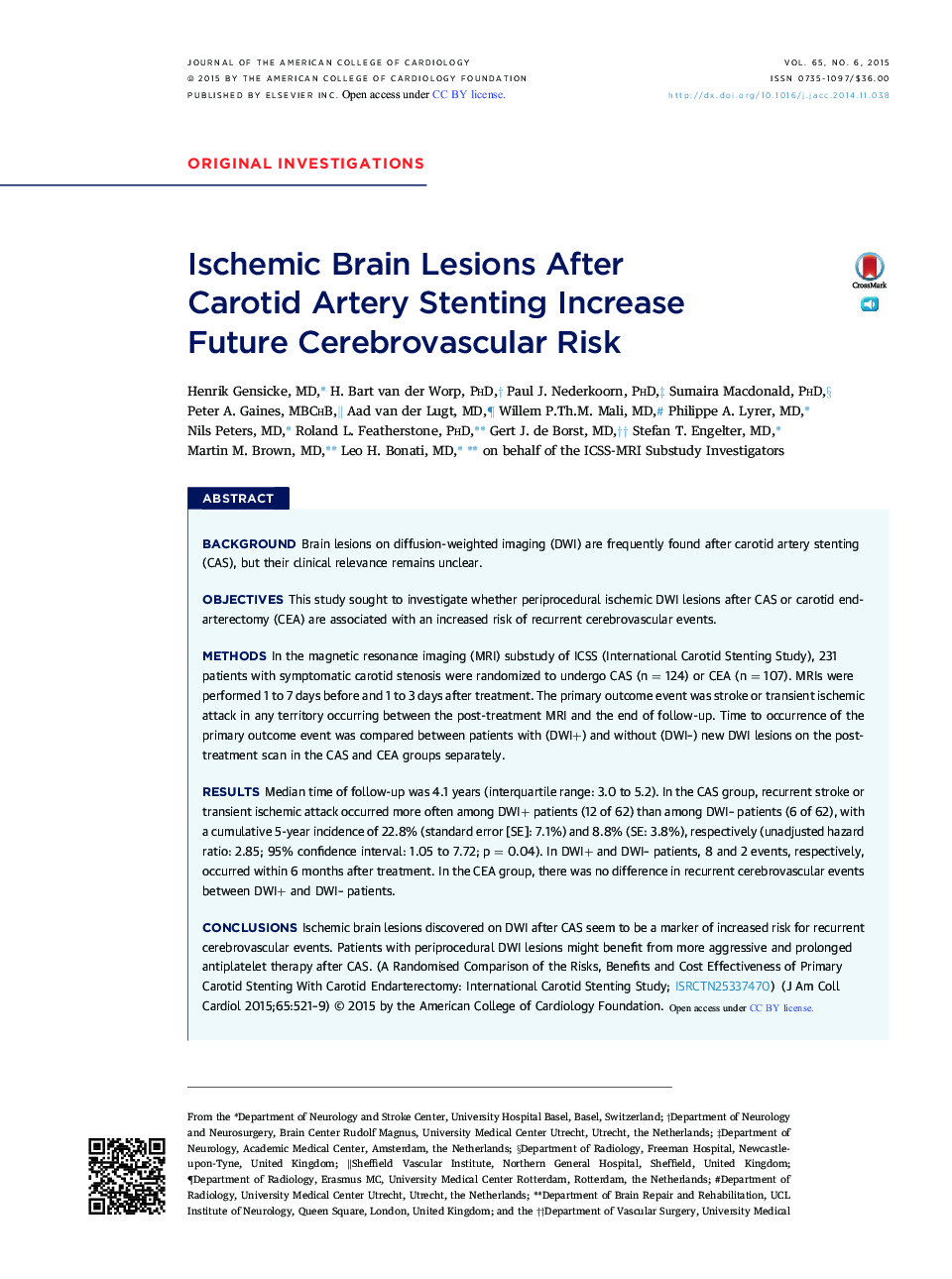 Ischemic Brain Lesions After CarotidÂ ArteryÂ Stenting Increase FutureÂ Cerebrovascular Risk