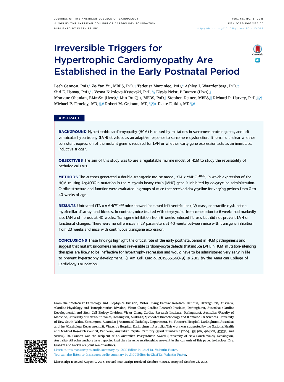 Irreversible Triggers for HypertrophicÂ Cardiomyopathy Are Established in the Early Postnatal Period