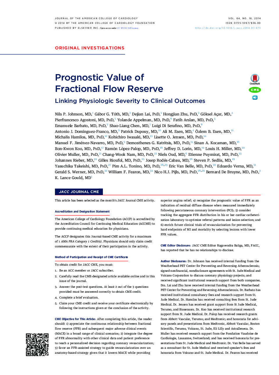 Prognostic Value of FractionalÂ FlowÂ Reserve: Linking Physiologic Severity to Clinical Outcomes