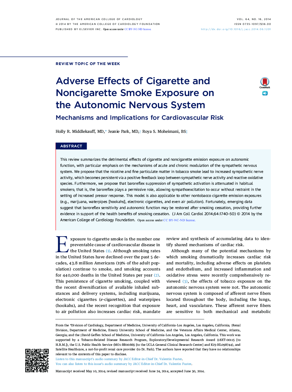 Adverse Effects of Cigarette and Noncigarette Smoke Exposure on the Autonomic Nervous System: Mechanisms and Implications for Cardiovascular Risk