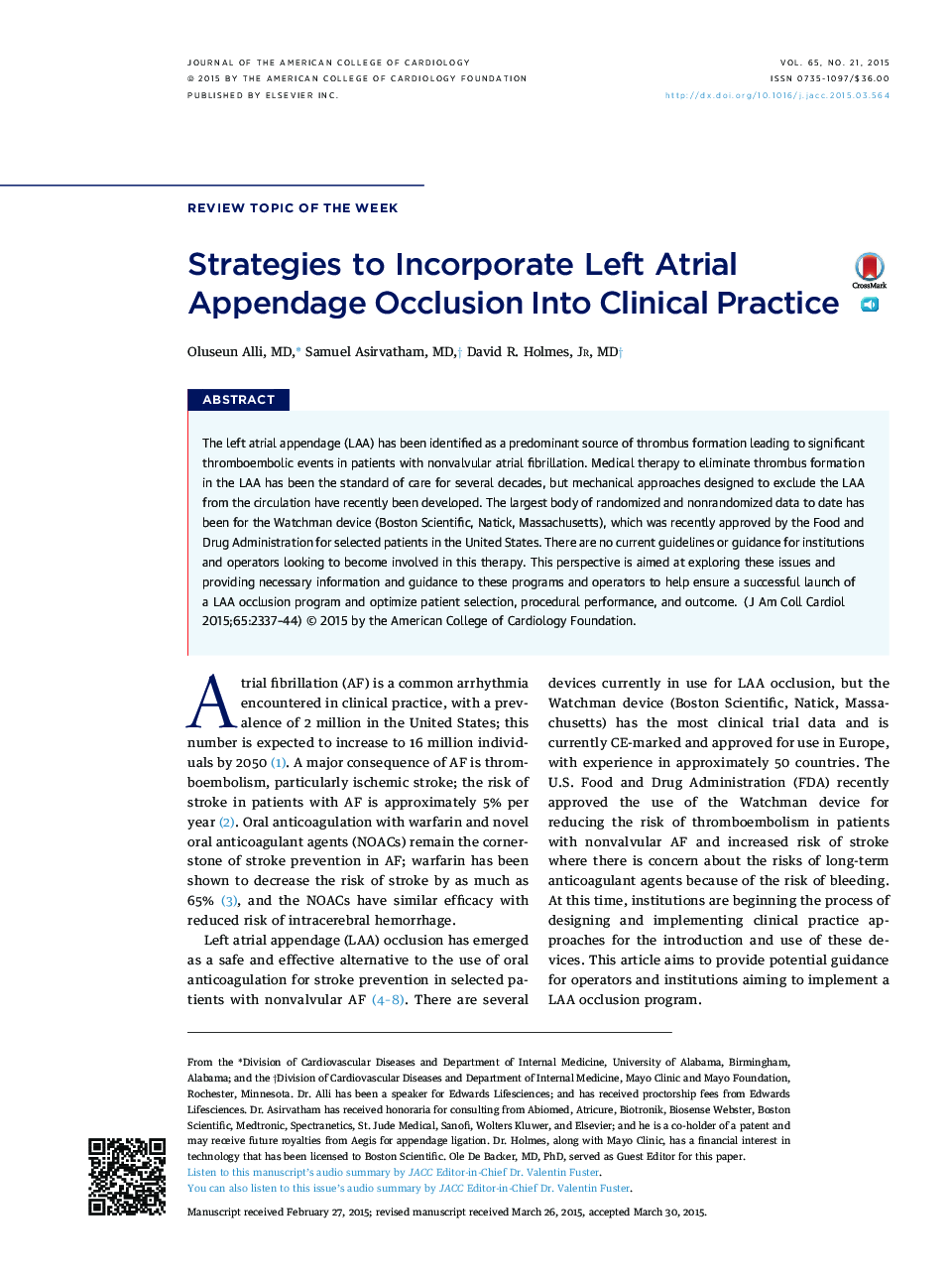 Strategies to Incorporate Left Atrial Appendage Occlusion Into Clinical Practice