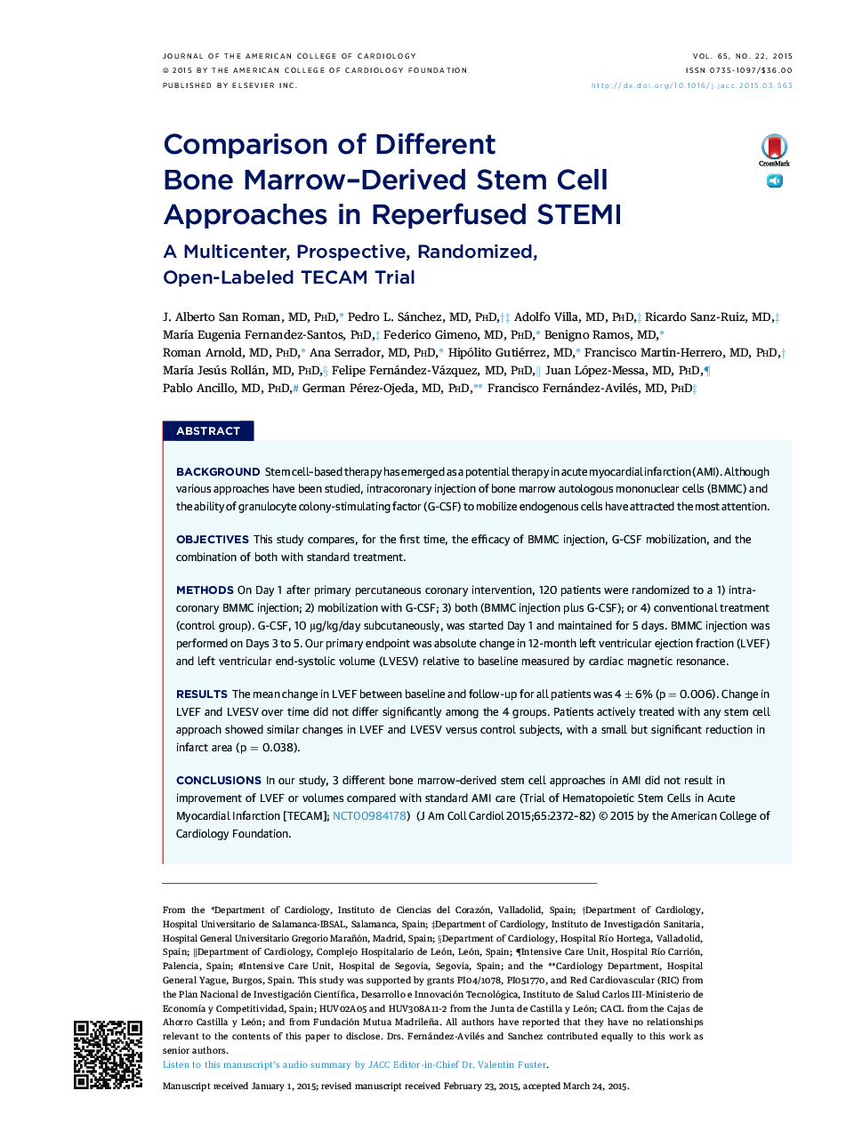 Comparison of Different Bone Marrow-Derived Stem Cell Approaches in Reperfused STEMI: A Multicenter, Prospective, Randomized, Open-Labeled TECAM Trial