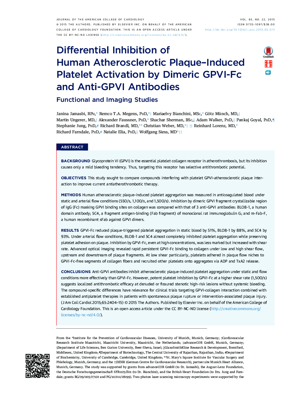 Differential Inhibition of Human Atherosclerotic Plaque-Induced Platelet Activation by Dimeric GPVI-Fc and Anti-GPVI Antibodies: Functional and Imaging Studies