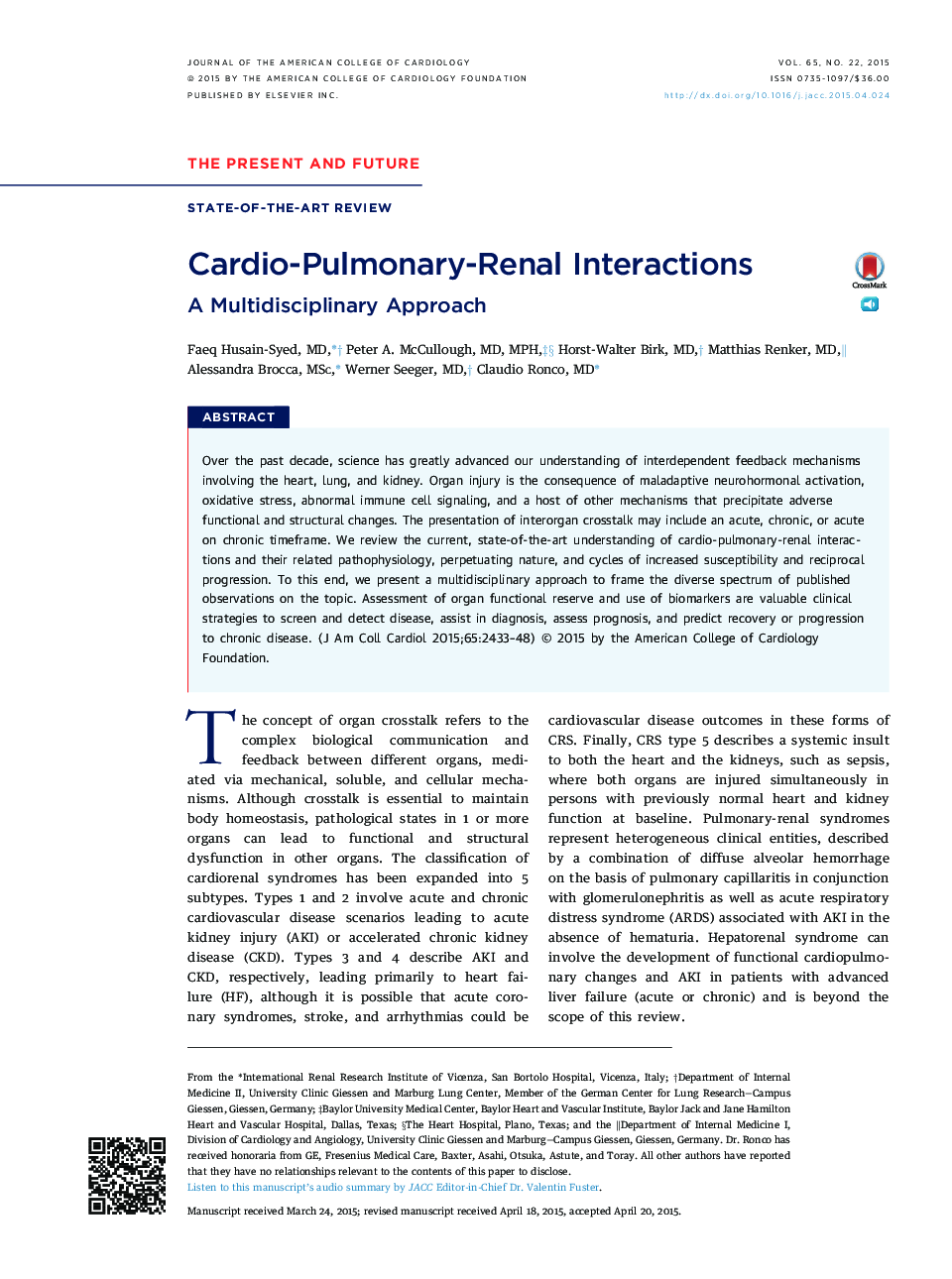 Cardio-Pulmonary-Renal Interactions: A Multidisciplinary Approach