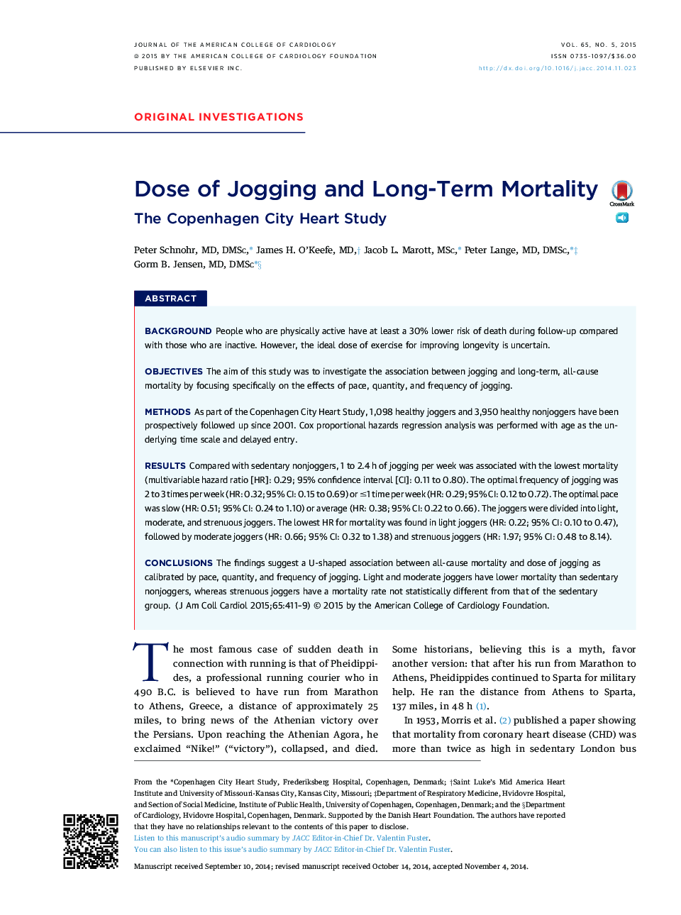 Dose of Jogging and Long-Term Mortality: The Copenhagen City Heart Study