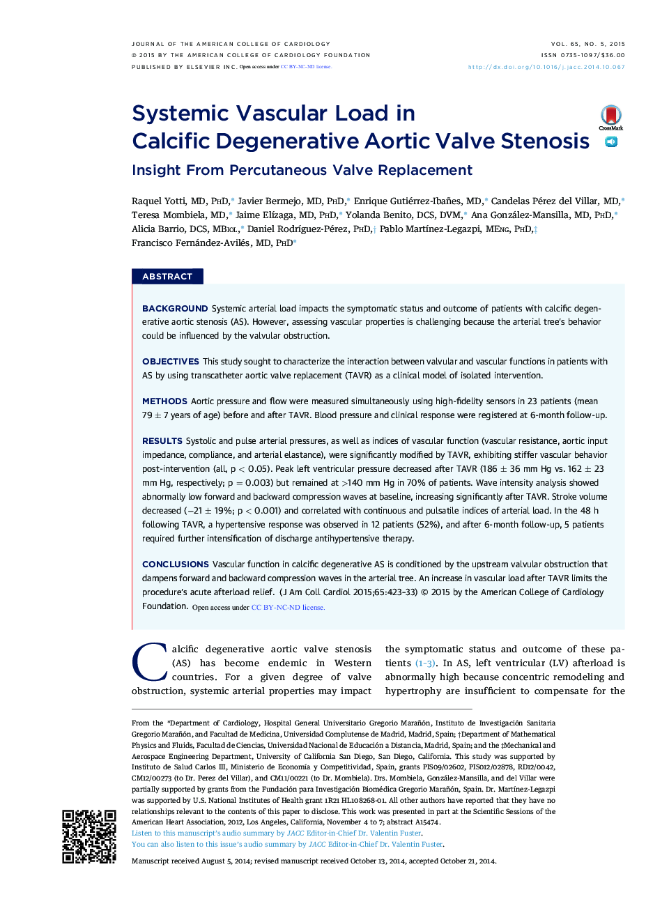 Systemic Vascular Load in Calcific Degenerative Aortic Valve Stenosis: Insight From Percutaneous Valve Replacement