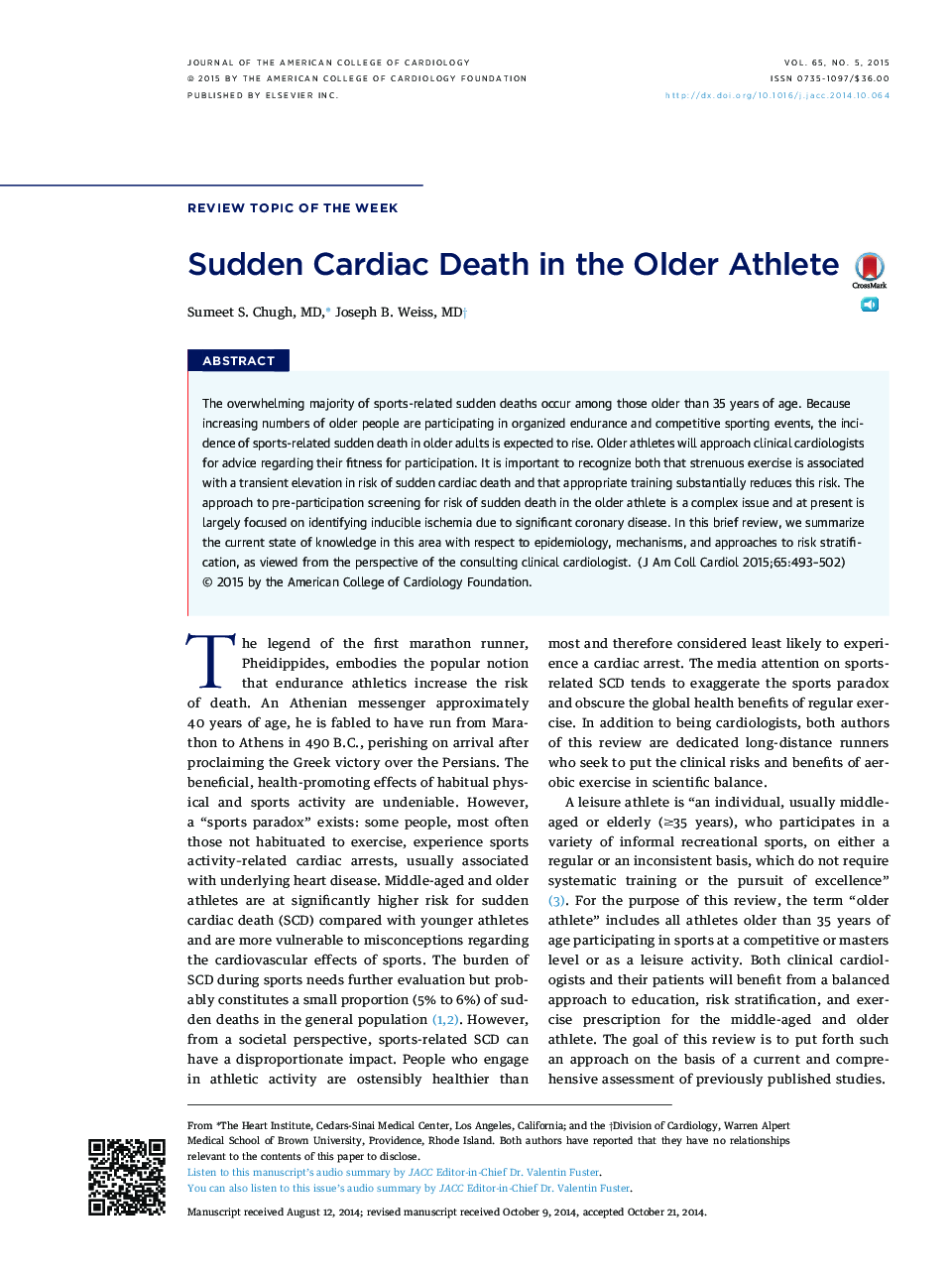 Sudden Cardiac Death in the Older Athlete