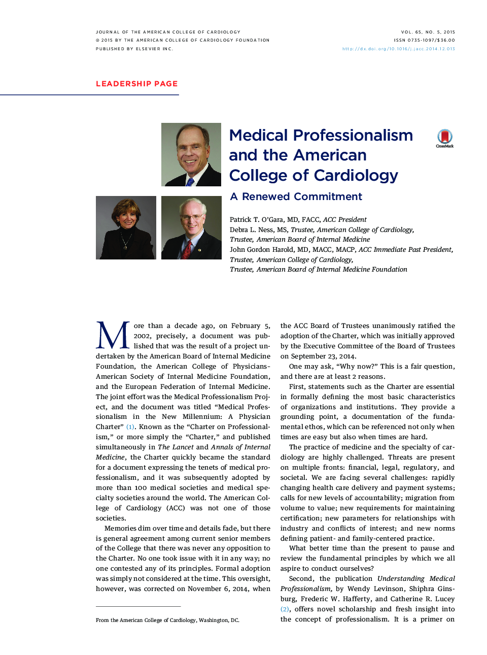 Medical Professionalism and the American College of Cardiology