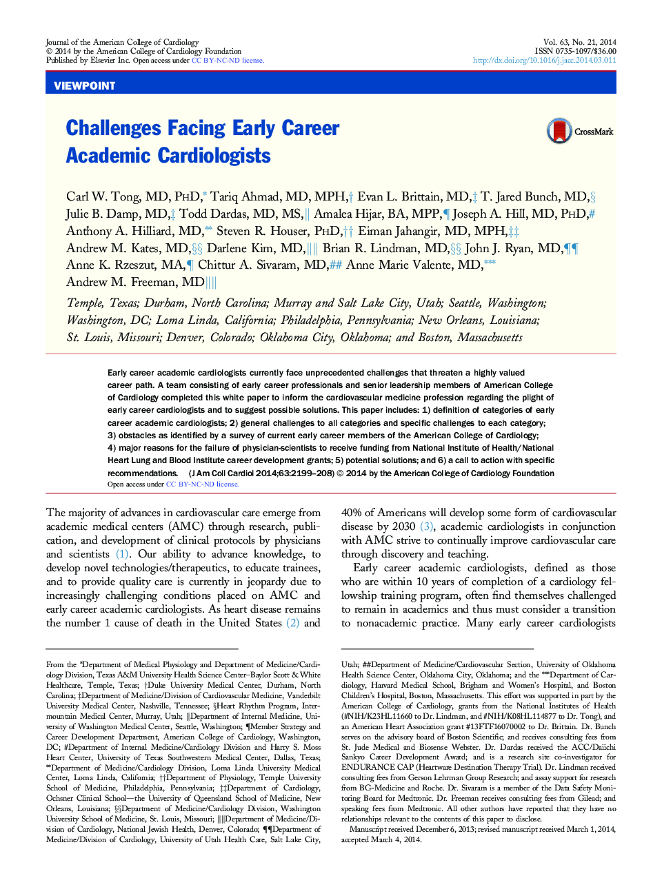 Challenges Facing Early Career Academic Cardiologists